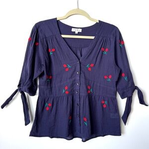 THML embroidered cherry peplum blouse